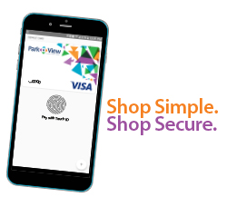 Shop Simple. Shop Secure. Image of smartphone with debit card