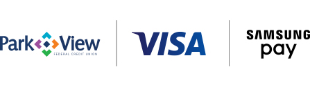 PVFCU logo, Visa logo, Samsung Pay logo
