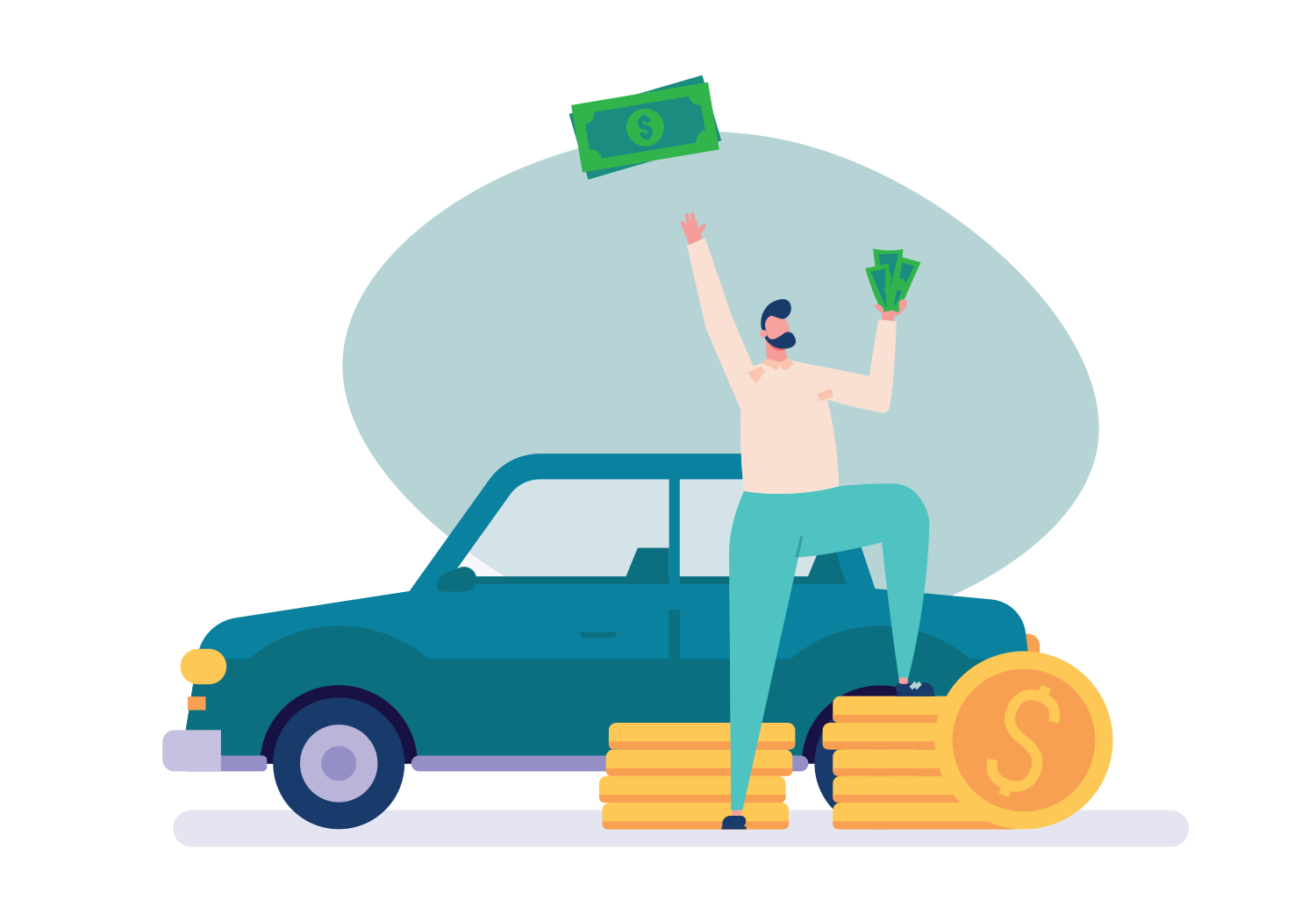 Vector illustration depicting a man saving money on his car loan