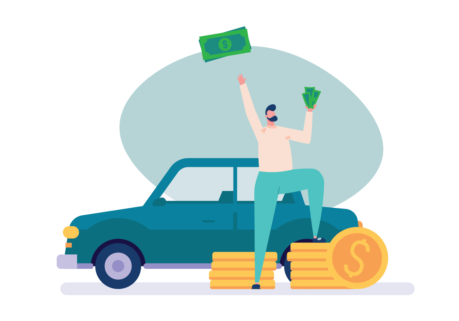 LoanRebate Vector illustration depicting a man saving money on his car loan