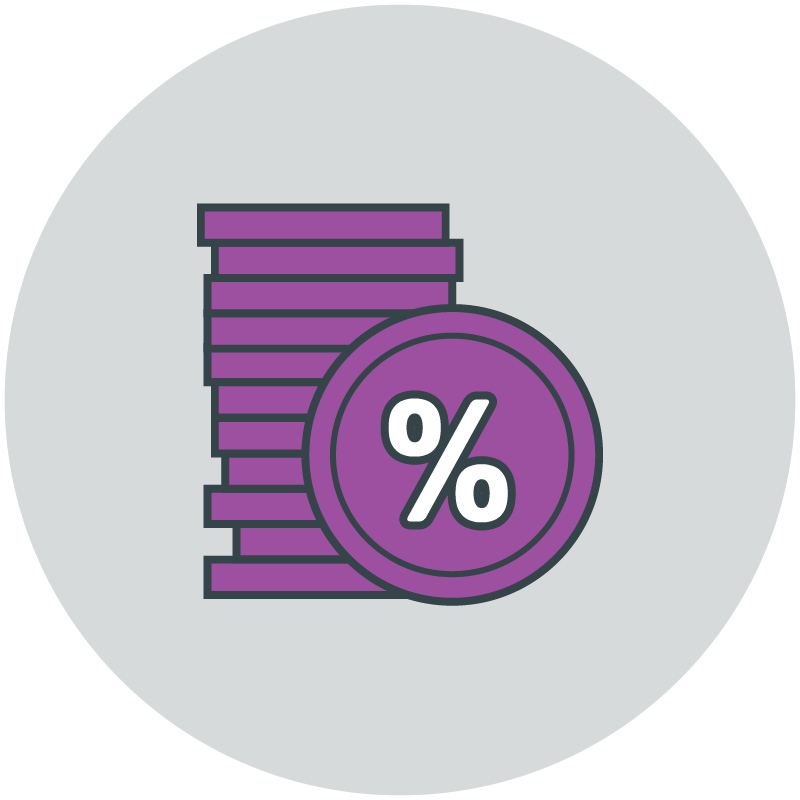 A graphic with a stack of coins and one coin with a percentage sign. Money earning interest concept.