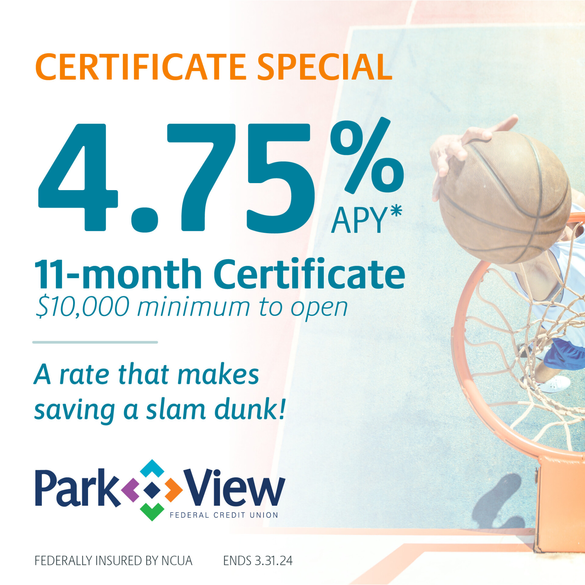 Certificate Special 11-months 4.75% APY $10,000 minimum