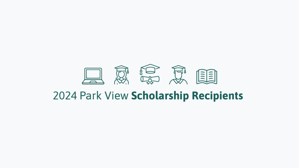A graphic with graduation icons reading "2024 Park View Scholarship Recipients"