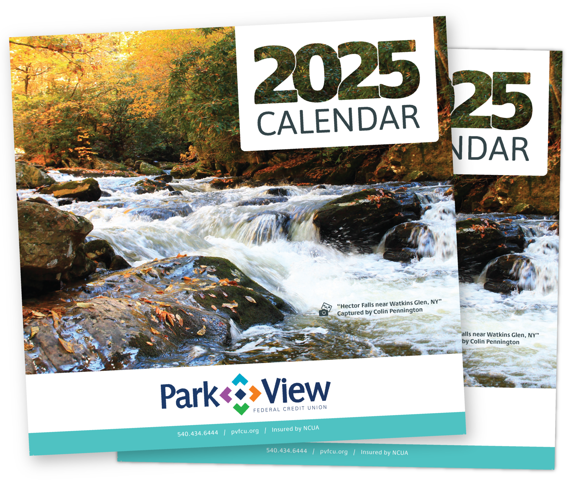 stacked calednar for website 2 Park View Federal Credit Union Calendars laying on top of one another
