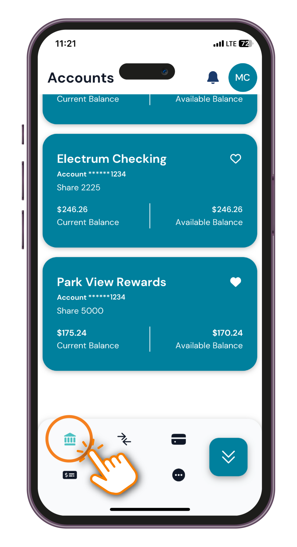 Tap the "Deposit" icon.