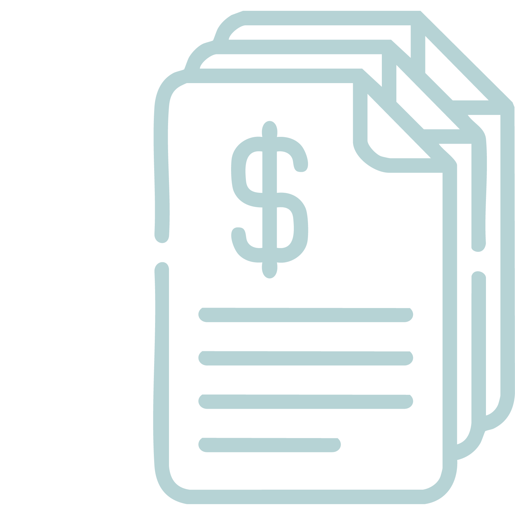 Icon of a stack of papers with a dollar sign on top, representing free paper statements on a checking account.