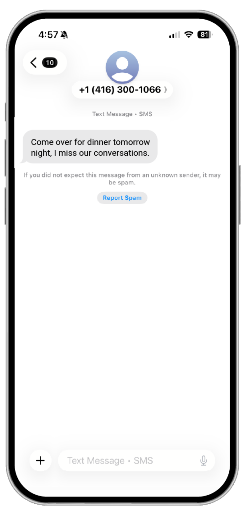 Wrong Number Text Scam Example 02