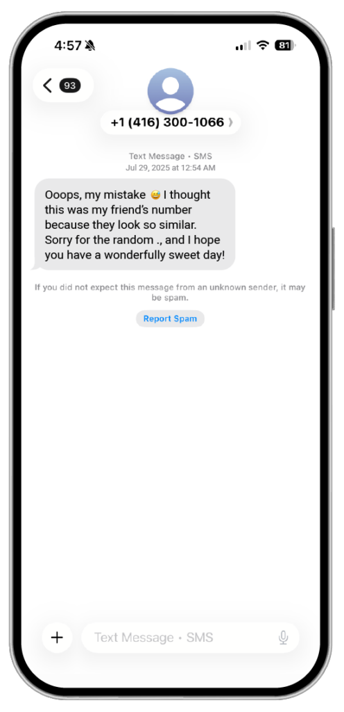 Wrong Number Text Scam Example 04