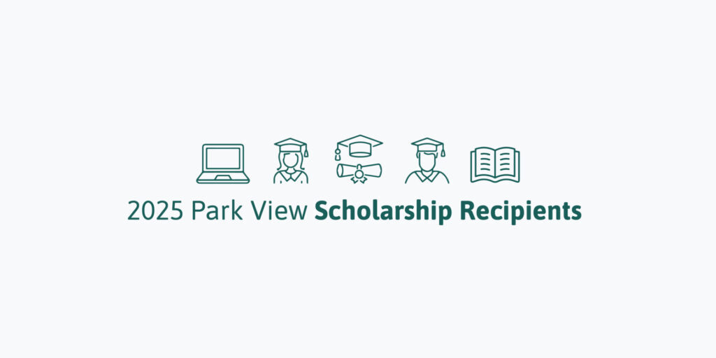 A graphic with graduation icons reading "2025 Park View Scholarship Recipients"